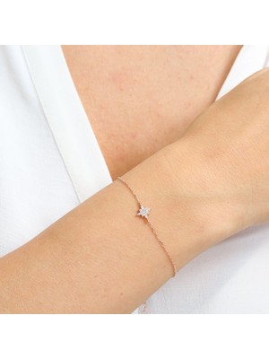 Mia Vento Pırlanta Montür Işıltılı Kutup Yıldızım Rose Renk Gümüş Bileklik