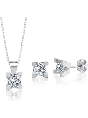 Mia Vento 2.25 Karat Mia Zirconia Benzersiz Zerafet Ikili Tektaş Gümüş Set