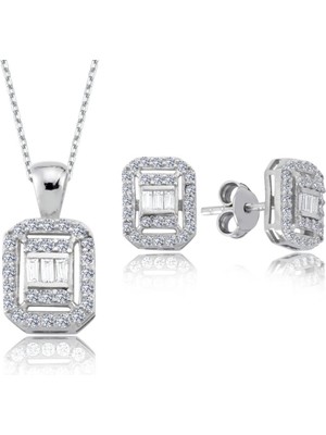 Mia Vento Pırlanta Montür Baget Kare Ikili Gümüş Mini Set