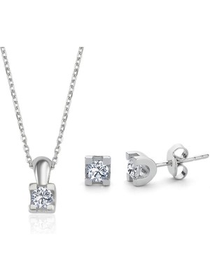 Mia Vento Mia Zirconia 0.60 Karat U Model Tektaş Ikili Gümüş Set