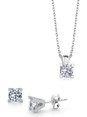 Mia Vento Mia Zirconia Taşlı V Model Gümüş Ikili Set