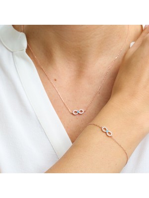Mia Vento Firuze Detay Işıltılı Sonsuzluk Rose Renk Ikili Gümüş Set