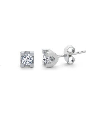 Mia Vento Mia Zirconia Taşlı 0.20 Karat U Model Tektaş Gümüş Küpe