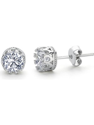 Mia Vento Mia Zirconia Taşlı 1.00 Karat Taç Tektaş Gümüş Küpe