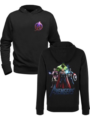 Alfa Tshirt Avengers Siyah Ön Arka Baskılı Sweatshirt