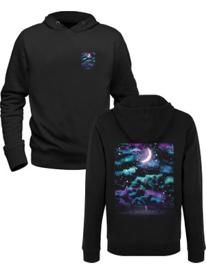 Alfa Tshirt Space Tasarımlı Resimli Dijital Baskılı Siyah Ön Arka Baskılı Sweatshirt