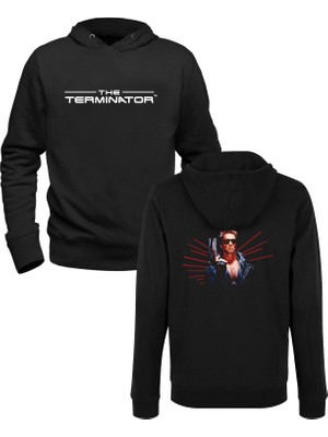 Alfa Tshirt Terminatör Tasarımlı Baskılı Siyah Ön Arka Baskılı Sweatshirt