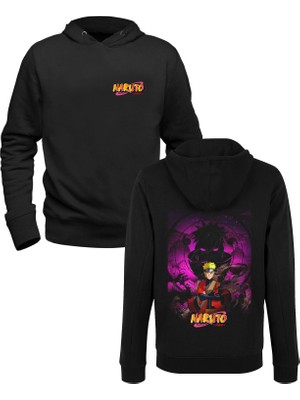 Alfa Tshirt Naruto Baskılı Siyah Ön Arka Baskılı Sweatshirt