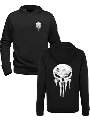 Alfa Tshirt Punisher Resim Baskılı Siyah Ön Arka Baskılı Sweatshirt