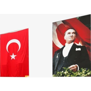 -5 Raşel Kumaş Atatürk Posteri + Türk Bayrağı 400 x 600 cm
