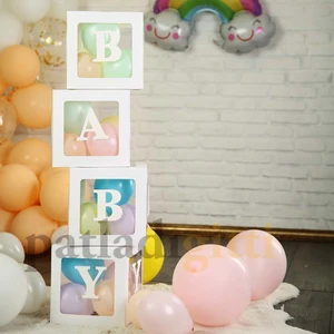 Patladı Gitti 33 Parça Baby Yazılı Şeffaf Beyaz Kutu ve Balon Seti
