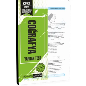 Pegem Akademi Yayıncılık 2022 KPSS Genel Yetenek Genel Kültür Coğrafya Yaprak Test