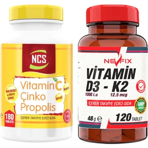 Vitamin C Propolis 180 Tablet & Nevfix Vitamin D3-K2 120 Tablet