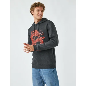 Ejderha Baskılı Kapüşonlu Sweatshirt