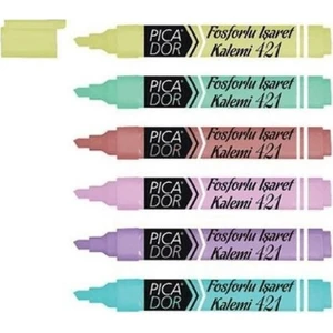421 Doldurulabilir Pastel Fosforlu İşaretleme Kalemi 6 Renk
