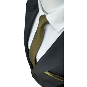 Elegante Cravatte Haki Yeşili Renginde Armürlü Dokuma Kravat ve Mendil