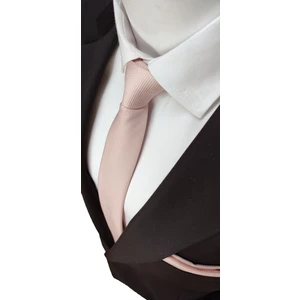 Elegante Cravatte Yavruağzı Renginde Armürlü Dokuma Kravat ve Mendil
