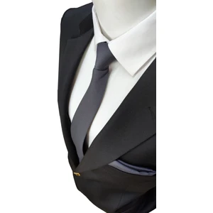 Elegante Cravatte Antrasit Gri Renginde Armürlü Dokuma Kravat ve Mendil