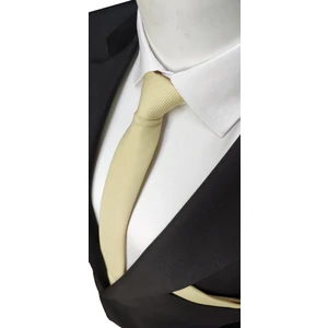Elegante Cravatte Açık Sarı Renginde Armürlü Dokuma Kravat ve Mendil