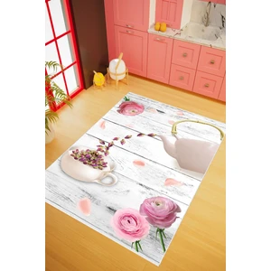 10 Post Online Mutfak Halısı Figürlü Çiçekli Çay Temalı Gri Beyaz Pembe Kaydırmaz Kesme Yıkanabilir Ince Halı 