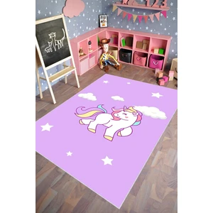 10 Post Online Çocuk Halısı Figürlü Unicorn Mor Pembe Kaydırmaz Kesme Yıkanabilir Ince Halı 