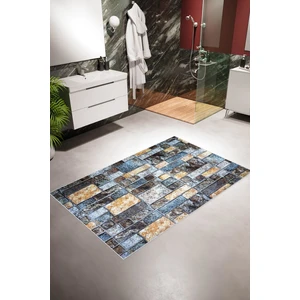 10 Post Online Banyo Paspası Eskitme Taş Desenli Mavi Kahverengi Kaydırmaz Kesme Yıkanabilir Ince Halı 