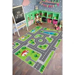 10 Post Online Çocuk Halısı Figürlü Trafik Desenli Gri Kaydırmaz Kesme Yıkanabilir Ince Halı 