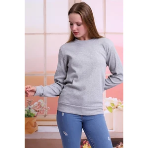 Self Clothing Kadın Gri Bisiklet Yaka Petek Kumaş Sweatshirt SLF1365