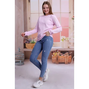 Self Clothing Kadın Pembe Bisiklet Yaka Petek Kumaş Sweatshirt SLF1365