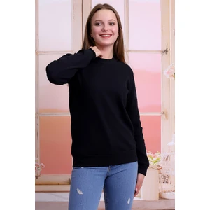 Self Clothing Kadın Siyah Bisiklet Yaka Petek Kumaş Sweatshirt SLF1365