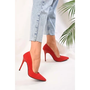 Kadin Kirmizi Süet Klasik Topuklu Stiletto