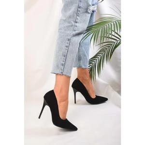 Kadin Siyah Süet Klasik Topuklu Stiletto