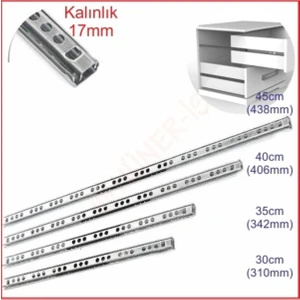 17MM 35CM Teleskopik Ray Çekmece Kızağı Çekmece Rayı (17X342)