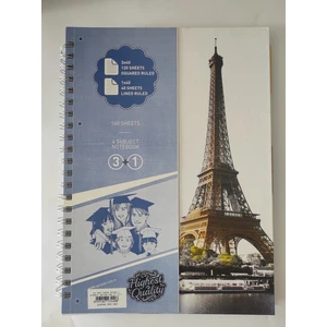 A4 3+1 Sert Kapaklı Spiralli Defter 160 Yaprak