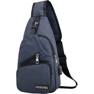 Moda Erkekler Sling Göğüs Çantası Omuz Çantası USB Şarj Portu Daypack Koyu Mavi (Yurt Dışından)