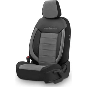 Comfortline Design Airbag Dikişli Ekstra Destekli Gerçek Taytüyü Süet Premium Oto Koltuk Kılıfı Gri-Siyah