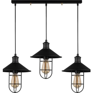 Rys Tasarım Retro Metal Siyah Kafesli 3 Lü Masa Üstü Sıralı Sarkıt Avize 60 cm