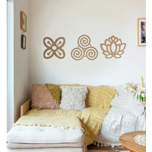 Şirin Lazer Lotus Çiçeği Bereket Sembolleri Mdf Ahşap Mistik Duvar Dekoru Tablo Kahve Rengi