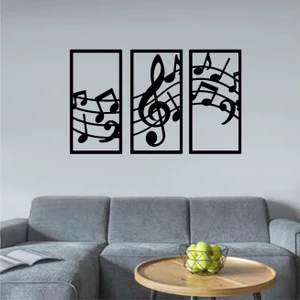 Şirin Lazer Nota 3'lü Panel Duvar Dekoru Ahşap Mdf Tablo