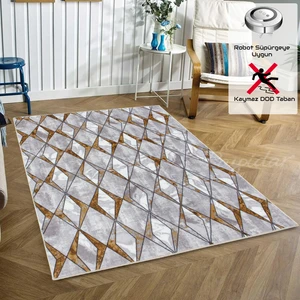 Yıkanabilir Kaymaz Taban Desen 1094 Gri/gold 100 x 150 cm Dijital Baskı Halı
