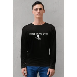 Uzayda Kaykay Bisiklet Yaka Siyah Uzun Kollu Penye Erkek T-Shirt