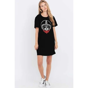 Kasklı Kedi Siyah Kısa Kollu Penye T-Shirt Elbise