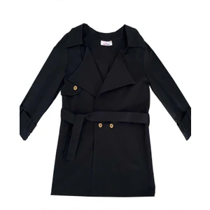 Shecco Babba Çocuk Siyah Trençkot Kemerli Unisex