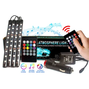 9 LED Ayak Altı LED Lamba Kumandalı Sese Duyarlı Çakmaklık Girişli Rgb Araç Içi Aydınlatma