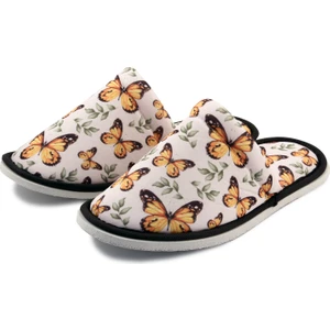 Kadın Beyaz Kelebek Desenli Yumuşak Tabanlı Ev Terlik