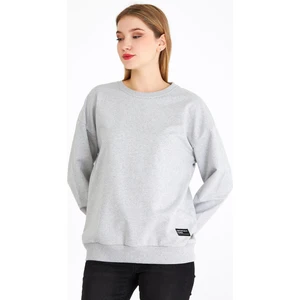Kadın Gri Renk Basic Bisiklet Yaka Sweatshirt