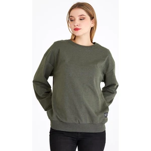 Kadın Haki Renk Basic Bisiklet Yaka Sweatshirt