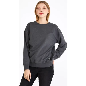 Kadın Antrasit Renk Basic Bisiklet Yaka Sweatshirt