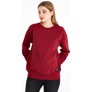 Metalic Kadın Bordo Renk Basic Bisiklet Yaka Sweatshirt