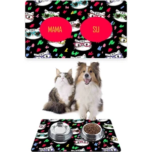 Siyah Renkli Kediler Kedi Köpek Mama Altlığı Mama Paspası 50X35CM